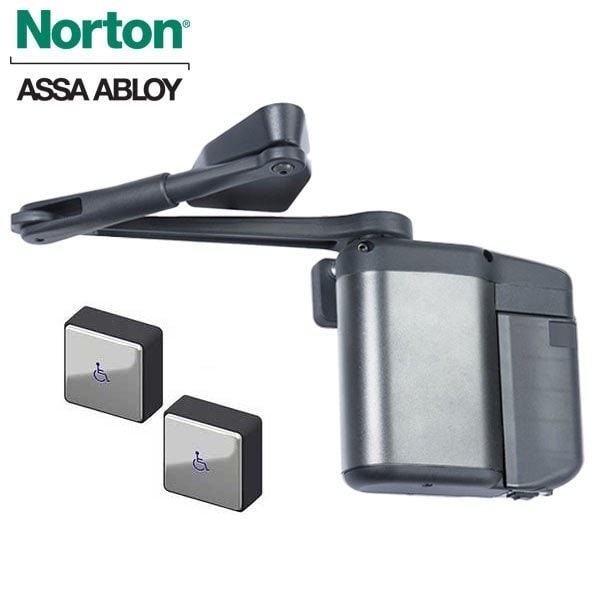 Kit Includes ADAEZ Pro Door Operator (Push Side, Regular Arm), Two Square Push Buttons, Aluminum Fin